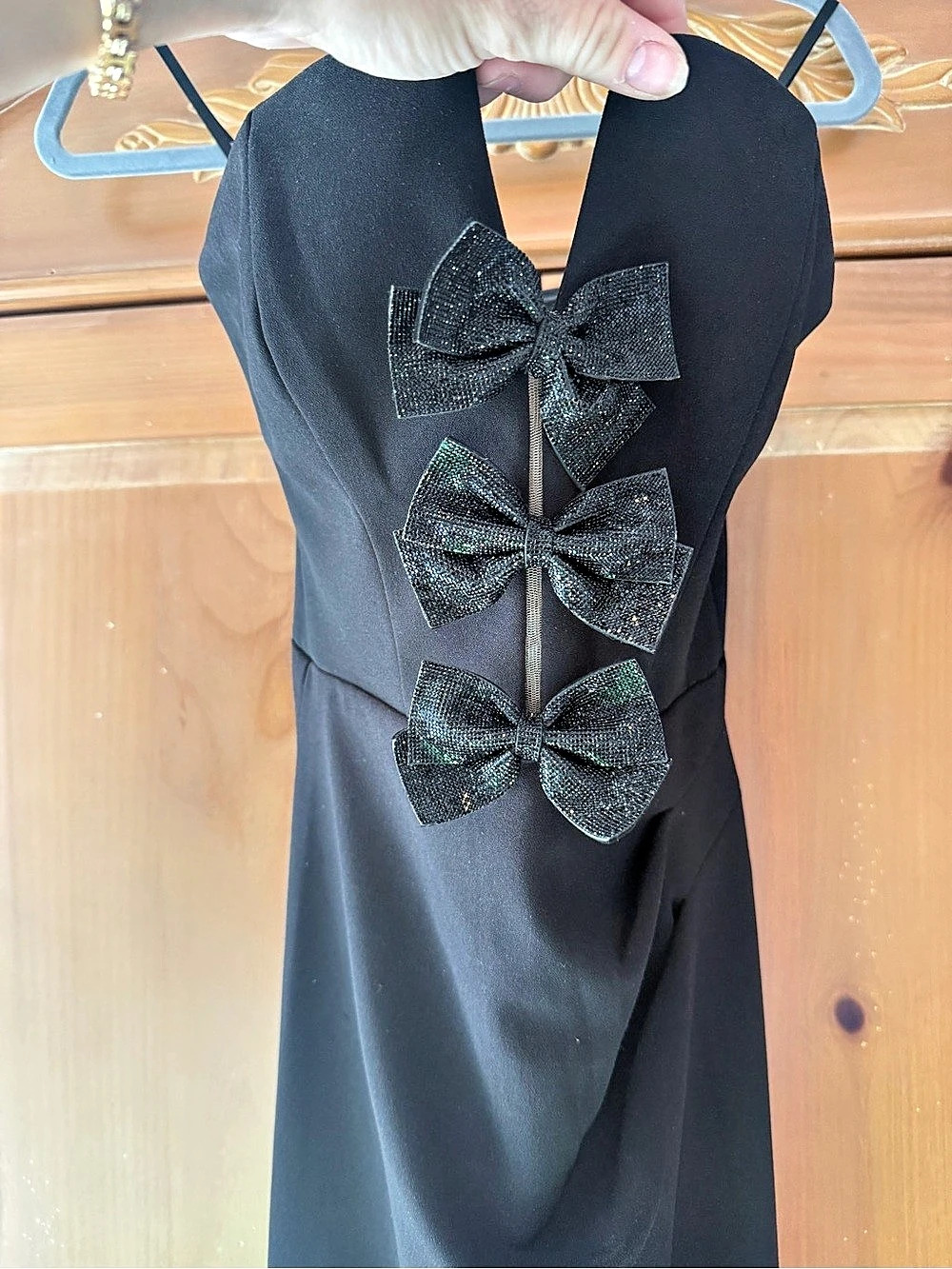 AQUA Scuba Strapless Bow-Front Black Gown Size 2 - Picture 2 of 5